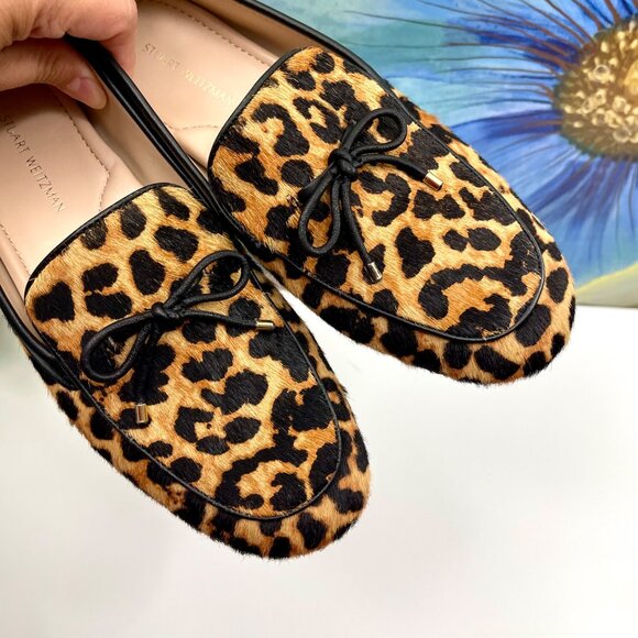Stuart Weitzman Newport Driving Calf Hair Loafers Cheetah Print 6 - Picture 9 of 13